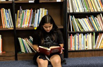  student reading in the library