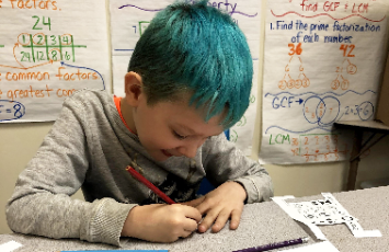  A student works on a math project