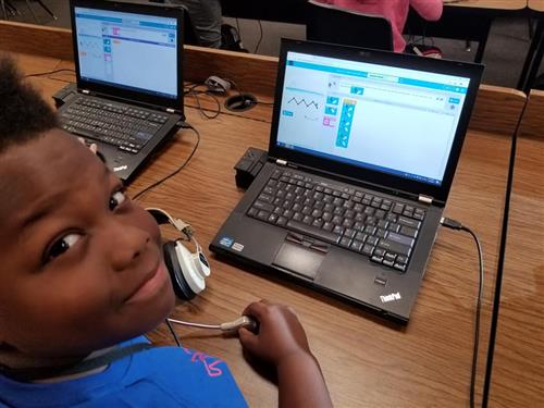 Student using a laptop