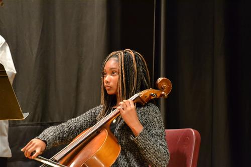 a student playing a string instrument
