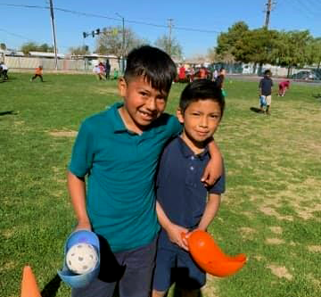 students play games outside
